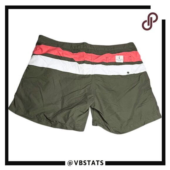 Retromarine Men's Double Color Block Swim Trunk Board Shorts Olive White Size 36 - Picture 2 of 8